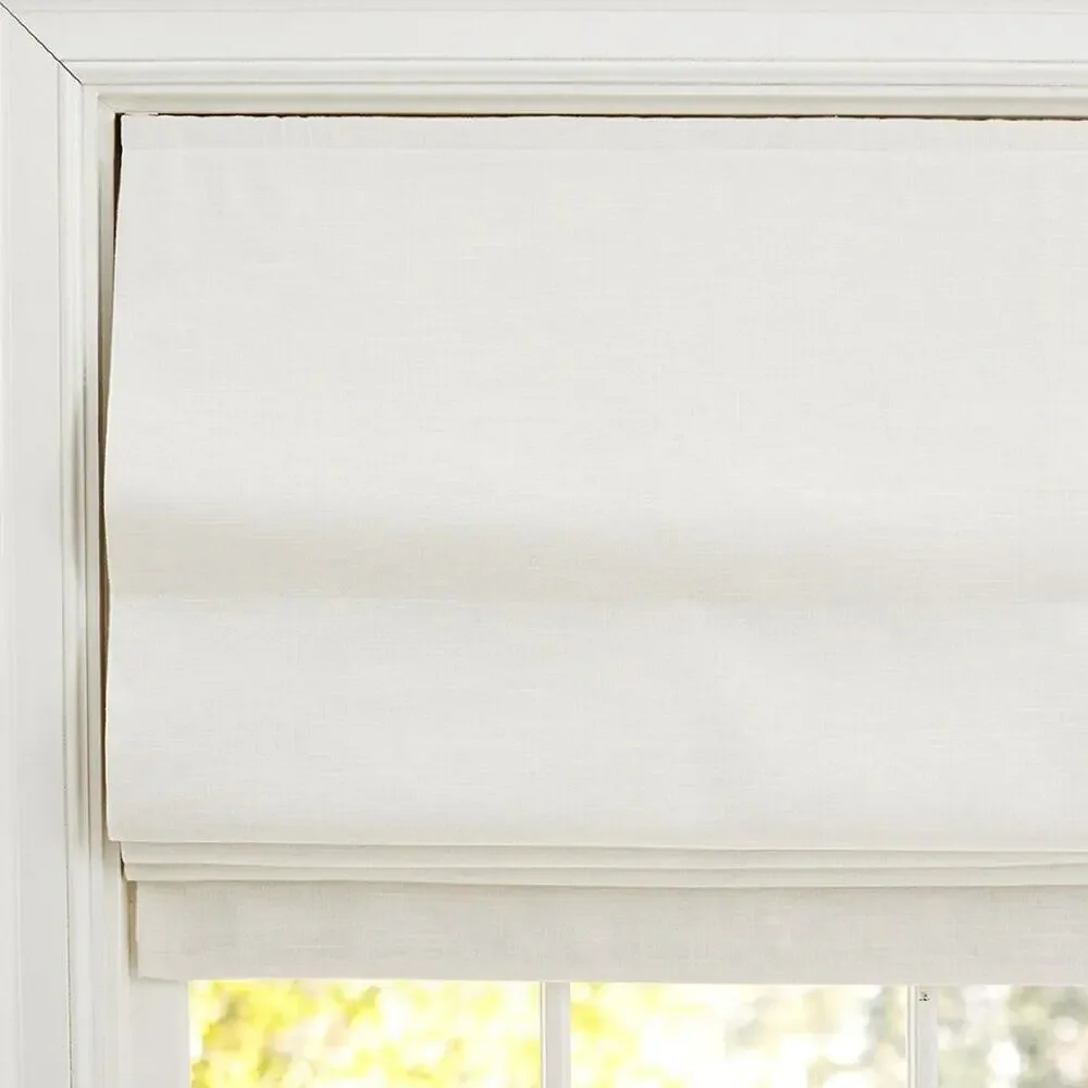 *READ Pottery Barn Emery Linen Cordless Roman Shade Blackout Ivory 34